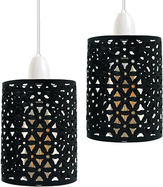 2 Pack of Metal Bulb Guard Lampshades for Ceiling Lights, Indoor Easy Fit Drum Wire Cages for Kitchen, Hall (Style 3)