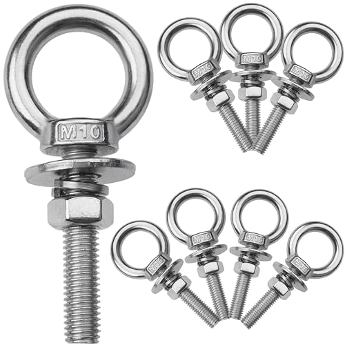 Image of 8 Pack M10 Stainless Steel Eye Bolts with Nuts, 3 /8 inch x 2 inch Eye Bolts | 304 Stainless Steel Eye Bolt,Eye Bolts Heavy Duty for Hang Tie Down Outdoor,3 /8 eye bolts with nuts,m10 eye bolts