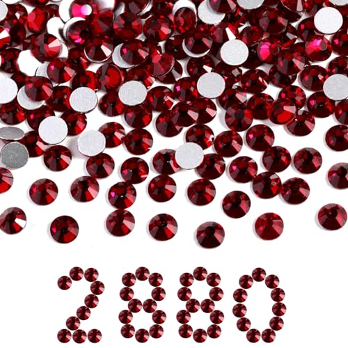 Image of Beadsland Flat Back Crystal Rhinestones Bulk, Dark Siam, SS30, 2880pcs | Flatback Glass Gems for Nails Crafts Clothes DIY Decoration, Glue Fix, 6.3-6.5mm.Dark Red