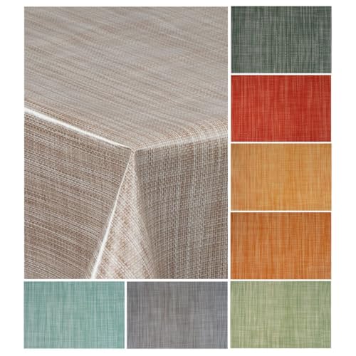 laro Wachstuch-Tischdecke Wachstischdecke Gartentischdecke Leinenoptik, Muster:Leinenoptik Beige Braun, Größe:100x260