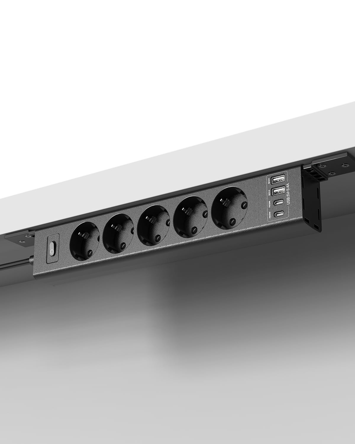 Ciabatta elettrica montabile a 360° con 4 porte USB (2 x USB-C), cavo di prolunga da 2 m, ciabatta avvitabile per parete, scrivania, angolo e montaggio sottopiano