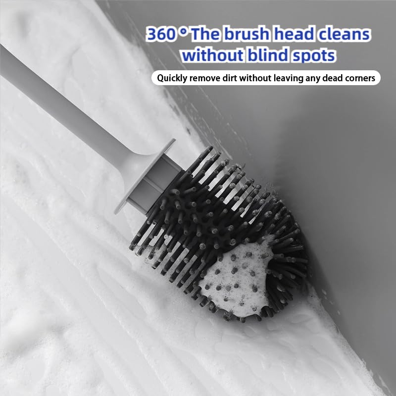 Image of Modem Wall Mounted Toilet Brush and Holder Set Self Cleaning Bowl Toilet Brush with Soft and Durable Bristles for Bathroom Cleaning, Can Standing (White Grey)