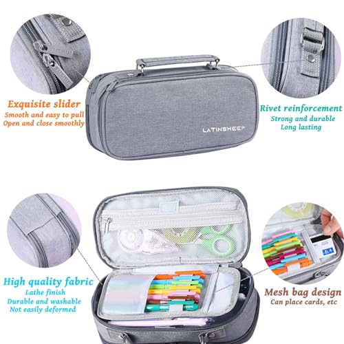 Image of WYCY Pencil Case Canvas Pencil Pouch Big Capacity Organizer with Compartmens Multifunctional Pen Box with Zipper (Pink)