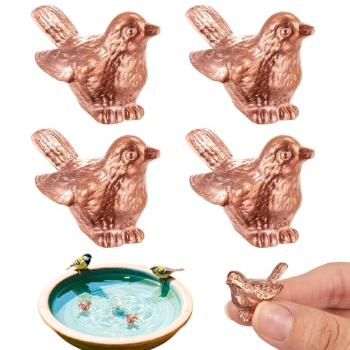 Moxweyeni 4 Pcs Mini Bird Shape Copper Bath Disk Ornaments Copper Bird Bath Purification Disks Birdbath Cleaner Single 0.6 oz Weight Universal Fit for Outdoor Birdbaths, Bowl