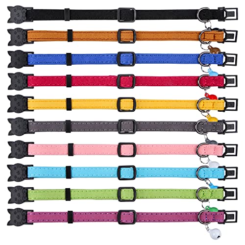 Faleela Soft Microfiber Leather Cat Collar,Breakaway Collar With Bell, Adjustable For Cats And Puppy Girl Boy #TOP1