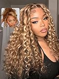 UNICE Water Wave Blonde Highlight Bye Bye Knots Glueless Wigs Human Hair Pre Plucked Pre Cut 7x5 Lace Front Wigs Human Hair Wet and Wavy Put on and Go Human Hair Wig 150% Density 24 Inch