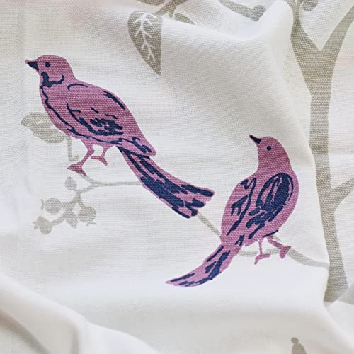 Image of Tranquebar Curtain Co. Window Curtains 5 Feet, 60-65% Room Darkening, Pink Bird Print, Cotton Curtains for Window, Cotton Curtains 5 Feet Long Set of 2, BackTab Loops, Design Yori (152 cm) - Set of 2