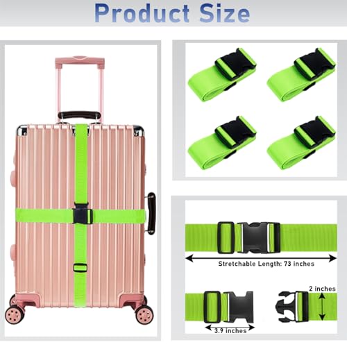 Image of BoAn 8 Pack Luggage Straps and Tags Set, for TSA Approved, 4 Adjustable Suitcase Belt and 4 Luggage Tags with Name ID Card,Travel Accessories Green