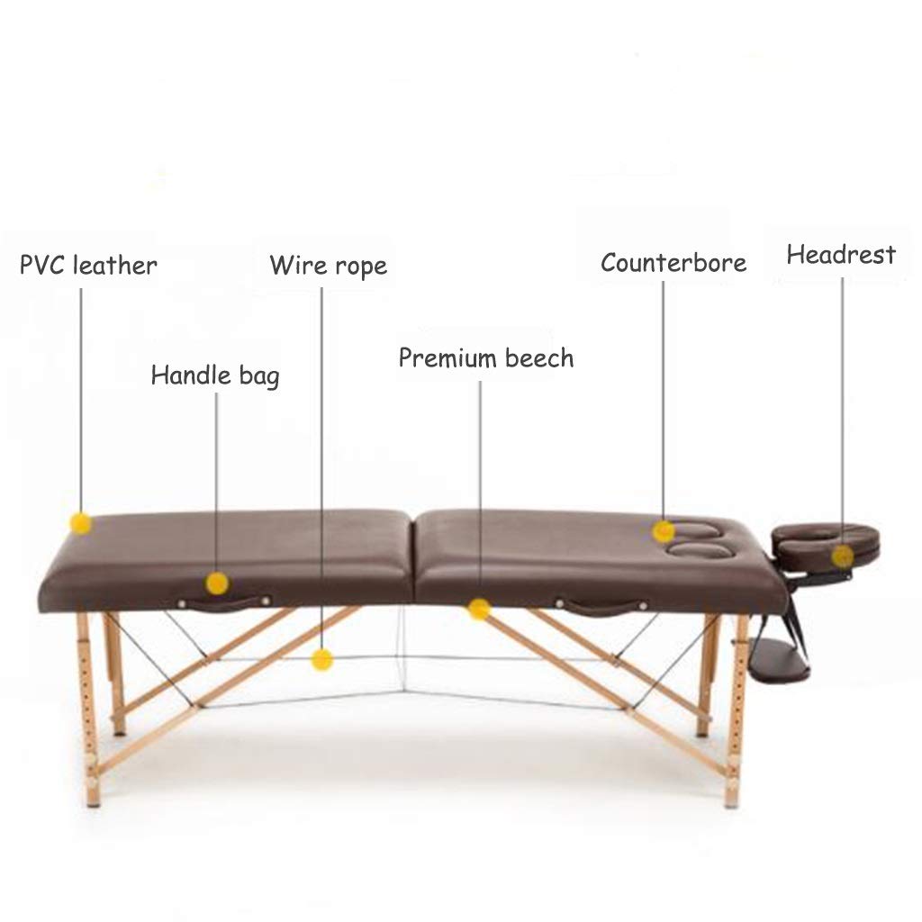 Lettino da Bellezza Portatile, Lettino Spa Pieghevole a 2 sezioni, Adatto per Spa, Massaggi, Bellezza e Altri progetti (Brown)