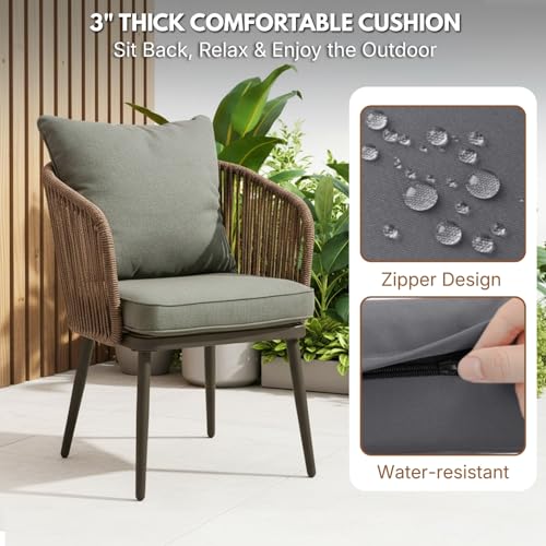 Image of DEVOKO Outdoor 3 Pieces Wicker Patio Garden Furniture Set with Weather Resistant Rattan & Rust Proof Metal Frame Water repllent Cushions(Dark Brown & Dark Grey)