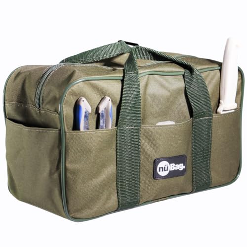 Bolsa de Pesca Pequena Nylon 600 Resistente à Água Costura Reforçada Zíper Grande Alça de Mão Organizador Tralhas Iscas Linha Anzol Acessórios Carretilhas Molinete Nü Bag Fishing (Verde Musgo)