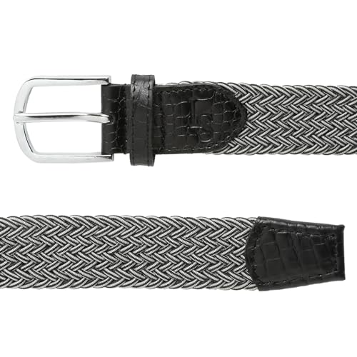 Image of LOUIS STITCH Men's Braided Elastic Stretch Belt with Leather Tipped End Stretchable Canvas Waist Band for Men Women Boys Girls Unisex (Width 3 cm) (BE-EL)
