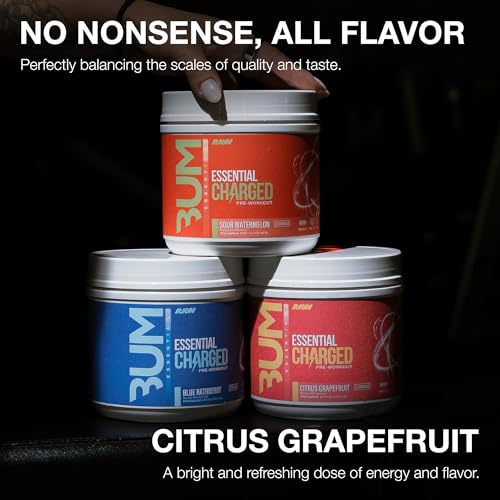 Image of RAW Pre-Workout Powder, Essential CHARGED (Citrus Grapefruit) - Preworkout Supplement for Men, Women - Supports Focus, Mood, Performance - Caffeine, Alpha-GPC, L-Citrulline, Beta Alanine (25 Servings)