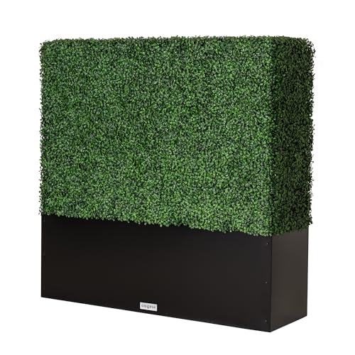 ODQPIS Artificial Boxwood Hedge Wall,Greenery Fake Faux Grass Backdrop Divider with Black Steel...
