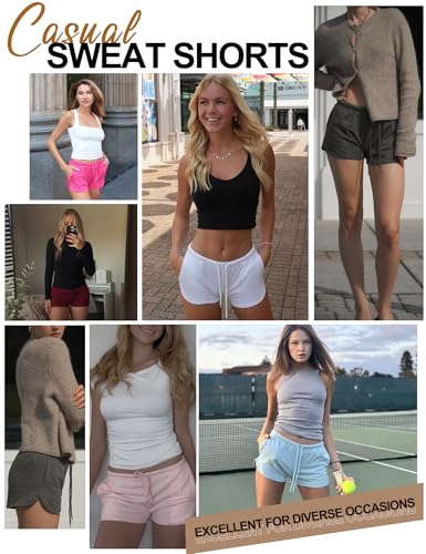 IECCP Sweat Shorts Women Comfy Workout Athletic Dolphin Shorts Low Rise Lounge Pajama Mini Shorts with Drawstring and Pockets4