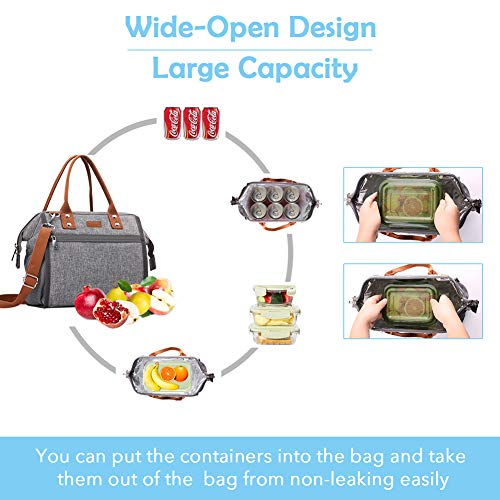 Insulated Lunch Bag, MOKALOO Large Capacity Lunch Tote Box With Removable Shoulder Strap, Multi-functional Reusable Thermal Snacks Cooler Bag for Men, Women