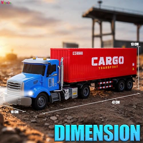 Image of VikriDA Remote Control Container Truck Toy for Kids, 2.4GHz RC Cargo Transport Truck with LED Lights & Sound Effects, USB Rechargeable Battery