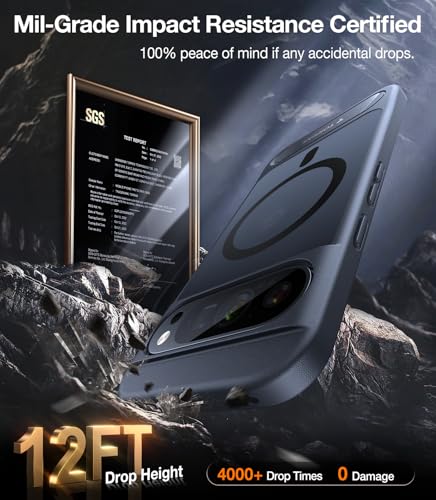 TORRAS Magnetic & Stand for Google Pixel 9 Pro Case/Pixel 9 Case, Fit for MagSafe, 12FT Mil-Grade Drop Protection, Slim Fit for Google Pixel 9/9 Pro Phone Case with Built-in Kickstand, Black