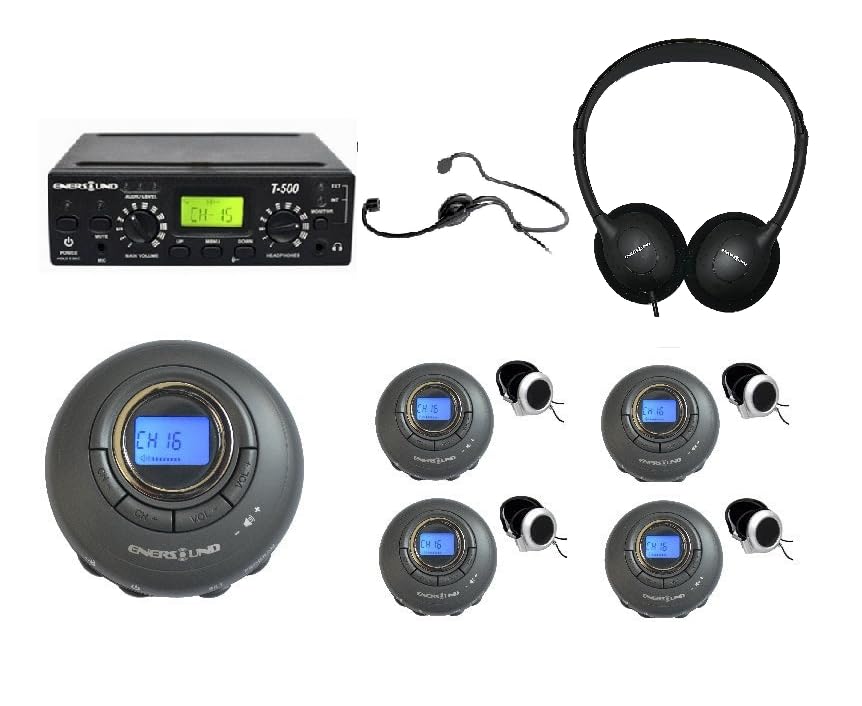 Enersound 5-Person Interpretation Translation System - US-Based 3-Year Warranty and Free Phone Support - Includes Premium Over the Head Headphones - Ideal for Church Schools (For 5 People)