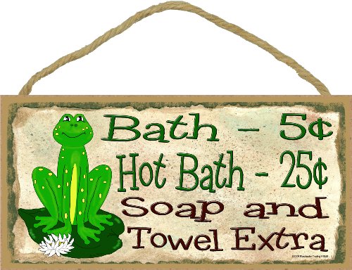 Blackwater Trading Frog Bath 5 Cent Soap & Towel Extra Bathroom Wall Decor Sign Plaque 5