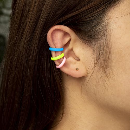 Bi&Yamigeo 5pcs Ear Cuff Earrings for Women,Enamel Colorful Adjustable Non Piercing Hoop Huggie Fake Earring Set Clip on Upper Cartilage,No Pierce Round Ear Rings Jewelry2