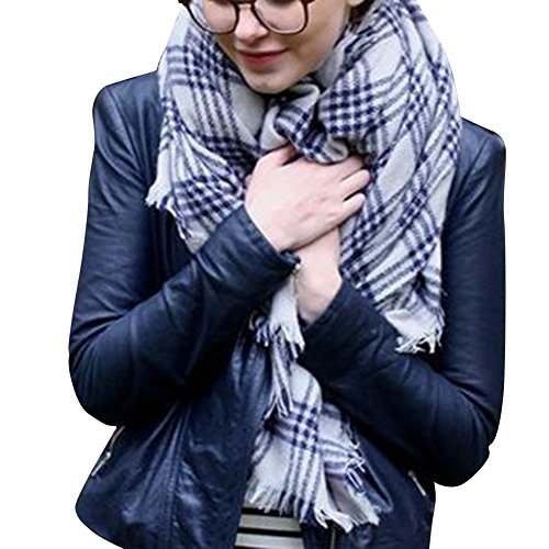 Bess Bridal Women's Plaid Blanket Winter Scarf Warm Cozy Tartan Wrap Oversized Shawl Cape (One Size, Griege)
