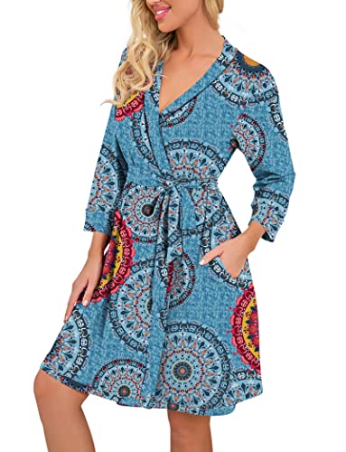 Image of PrinStory Womens Robe Lightweight Short Knit Bathrobe Soft Ladies Sleepwear with Pockets