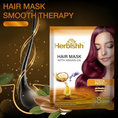 Image of Herbishh Argan Hair Mask-Deep Conditioning & Hydration For Healthier Looking Hair- for very Dry, Weak, Stressed Out Hair, No Sulphates, No Parabens (25 ml)