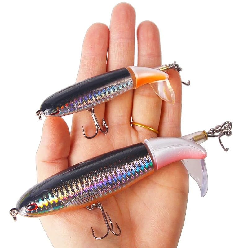 8 pezzi 10 cm / 14 cm galleggiante for esca da pesca artificiale esca dura wobbler coda rotante attrezzatura da pesca occhi 3D