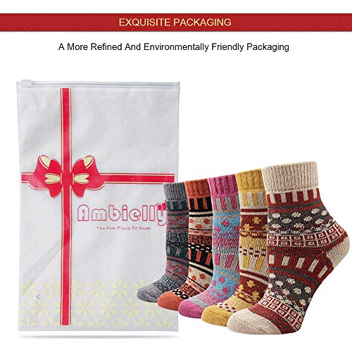 Image of Winter Women Socks 5 Pairs Vintage Wool Casual Thermal Crew Socks