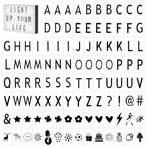 Xygobla 85pcs Cinema Light Box Letters 65x35mm Black LED Light Box Replacement Letters Numbers & Symbols Compatible with A3 A4 A5 Cinema Board for Home Party Halloween Christmas Decoration