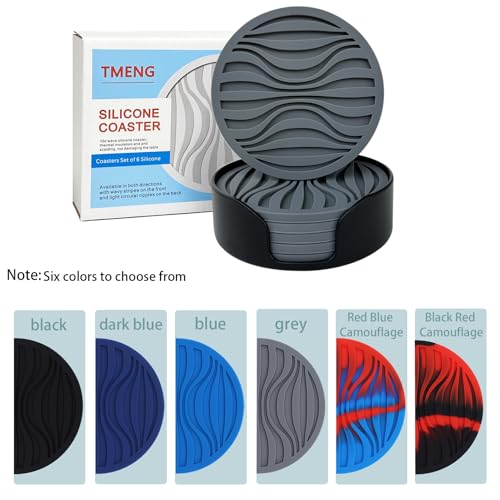 Silicone Coasters Set of 6 Thick Design (0.5cm) Round Drink Coasters for Drinks Coffee, Beer with Non-Slip Pattern (Grey) - Image 2