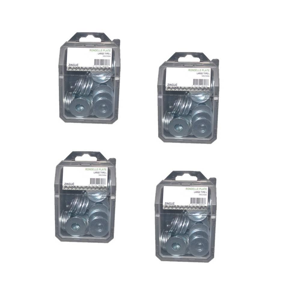 D-Work - Juego de 4 fundas de 100 arandelas planas grandes M10 mm – NFE 25513 – Zinc blanco