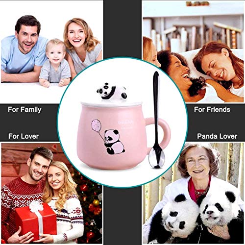 Image of BonZeal Ceramic Panda Mug with Lid & Spoon | Pink Coffee & Tea Cup for Girls & Kids | Cute Birthday Gift for Daughter, Friend & Panda Lovers | 325 ml
