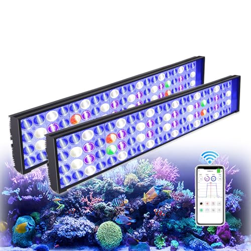 PopBloom H54 WiFi Meerwasser LED 110W, mit Aufhängeset, Salzwasser LED Beleuchtung für Reef Coral Fish Wasserpflanzen Salzwasser Aquarium (für 100-140cm)