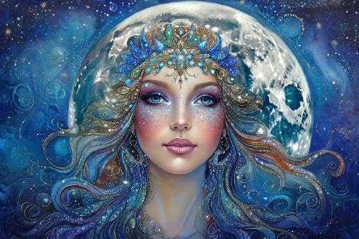 Wooden Jigsaw Puzzles for Adults 1000 Pieces Josephine Wall - Moon Goddess (Glitter Edition) Puzzles for Kids & Teens, Fun Educational Games for Family Game Night