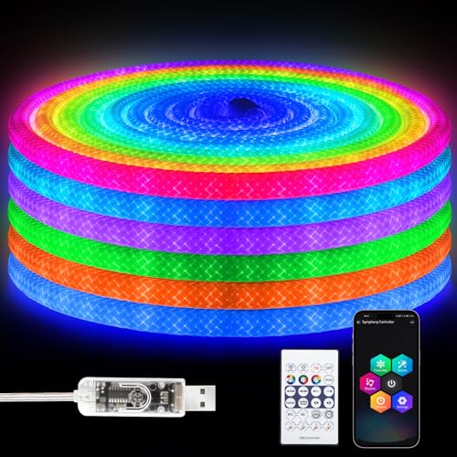 iNextStation Striscia LED Neon RGB 5M, 5V USB Strisce LED Smart IC, IP67 Impermeabile Luci Luminosa, Tubo con Sincronizzazione Musicale Timer Telecomando Controllo APP per Camera Bar Festa Decorare