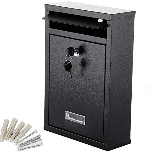 MultiWare Boîte aux Lettres Murale ?avec Fenêtre et Étiquette d'Adresse ?Étanche et Verrouillable ? Matériel de Fixation Inclus ?2 clés ?Noir