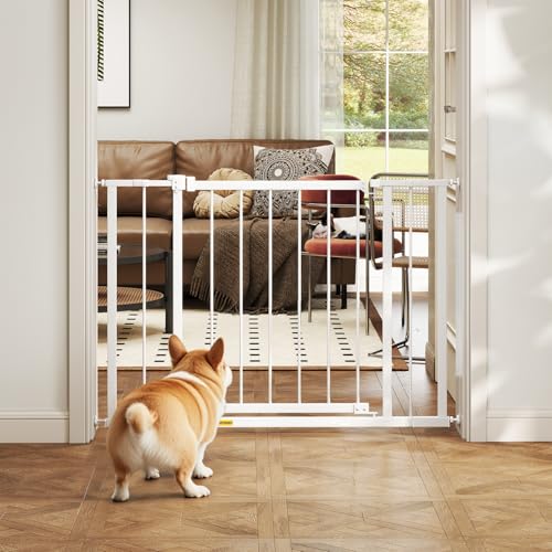 Image of BestPet 30 inchTall Dog Gate for Stairs & Doorways, Fits 28.5 inch-39.7 inch Wide Openings,Walk-Through Metal Pet Gate for Indoor Use,Adjustable Safety Gates for Pets,White