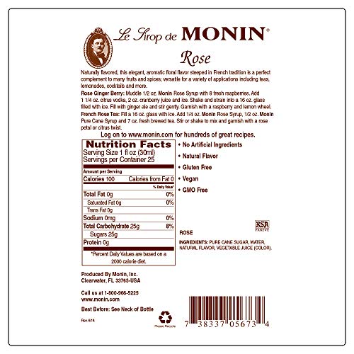 Monin - Rose Syrup, Elegant And Subtle, Great For Cocktails, Mocktails, And Soda, Gluten-Free, Non-Gmo (750 Ml) #TOP7