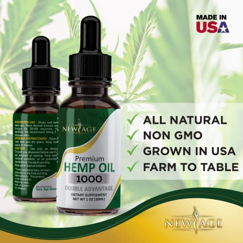 NEW AGE Hemp Oil - 4 Pack - Grown & Made in USA - Natural Hemp Drops (1000 (Pack of 4))