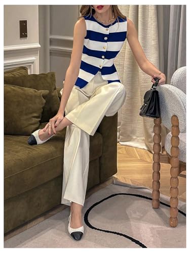 GORGLITTER Women's Striped Sleeveless Sweater Vest Metallic Button Down Dressy Knit Trendy Cardigan Top Fall 20253