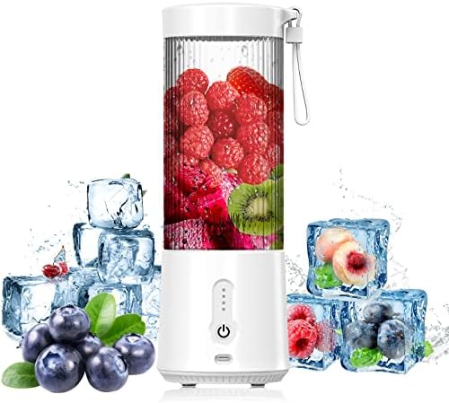 Portable Blender,TECMOSAIC Personal Blender for Shakes and Smoothies with 15 Oz Travel Cup and Lid,Mini Blender USB Rechargeable-White