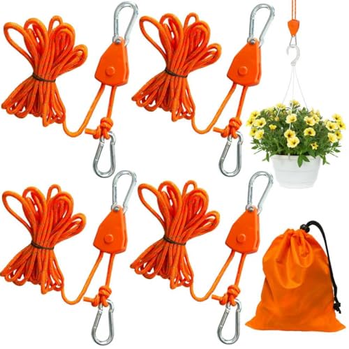 TZEKING 4 peças 4 m catraca de cordas, cordas refletoras, gancho para corda de arraca ajustável corda de arraca ajustável com gancho, para tendas de campanha, toldo