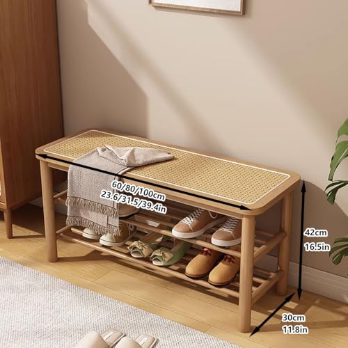 Banc de rangement à chaussures en bambou avec étagère et tabouret d'entrée - 3
