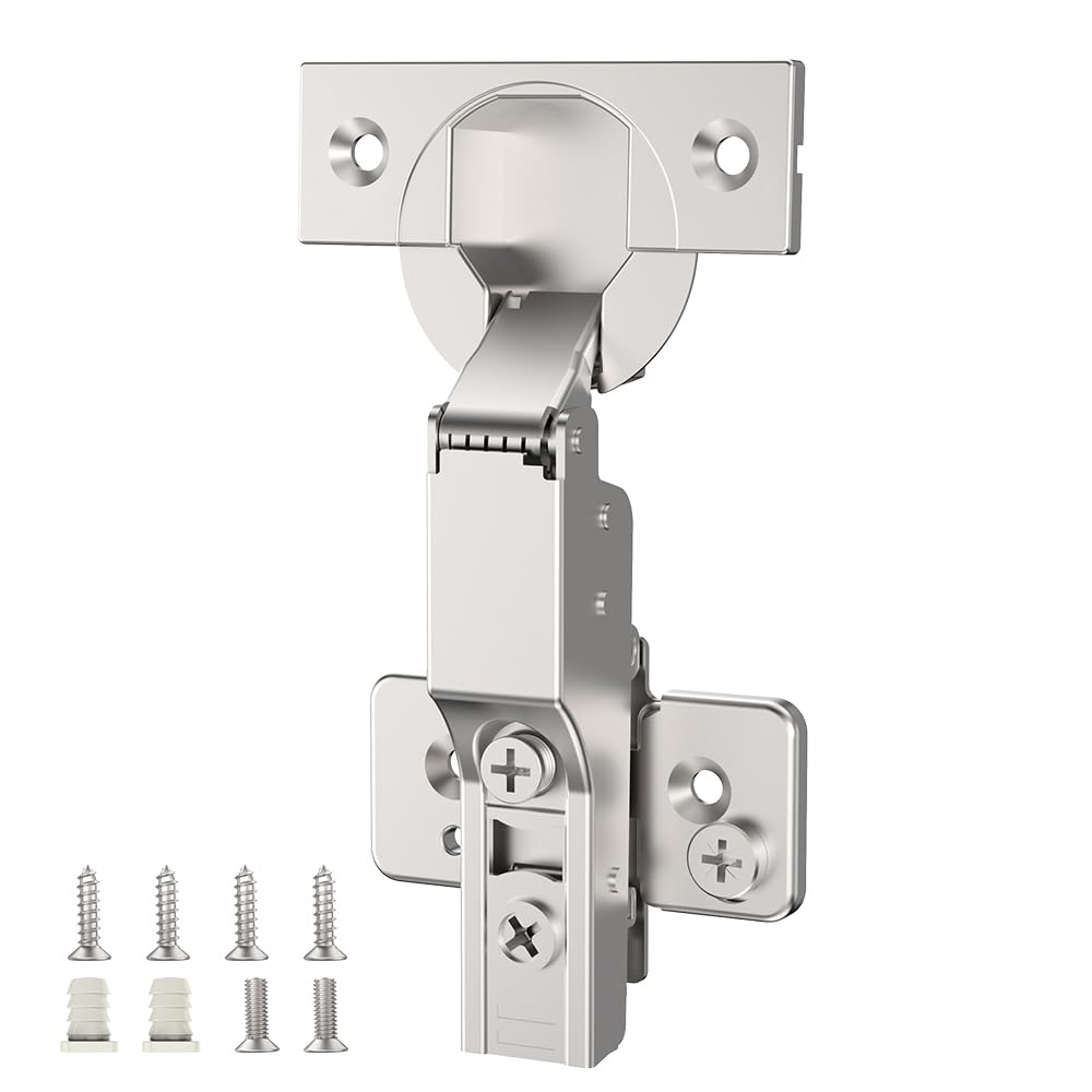 Chibery 10 Stück rahmenlose halb-Overlay-Scharniere, sanft schließend, satiniertes Nickel, selbstschließend, 105° offener Winkel, 3D-Einstellung, Stopp 85 & 105 Grad, Clip-On, Edelstahl für Schranktür