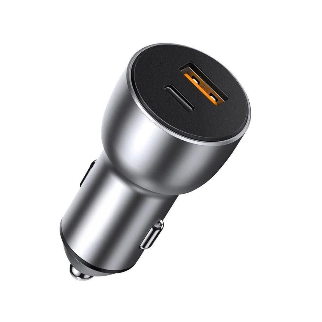 Fast Car Charger Adapter Dual Port PD & QC 3.0 – Grey | Compatible with iPhone 14/13/12 Series, Samsung, AirPods