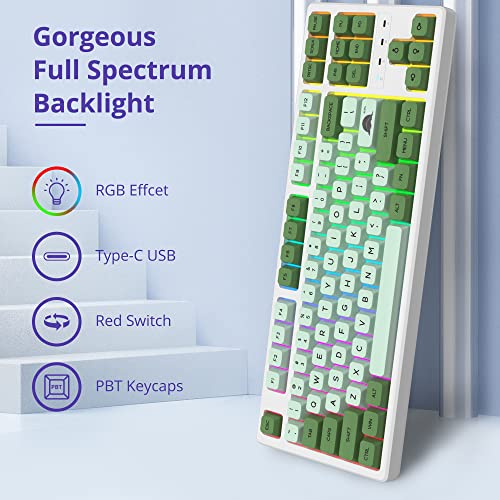 Image of Fogruaden 75% Mechanical Keyboard with Red Switch, RGB Backlit Gaming Keyboard, 87 Keys Compact TKL Wired Keyboard for Win /Mac Laptop PC Gamer - Matcha