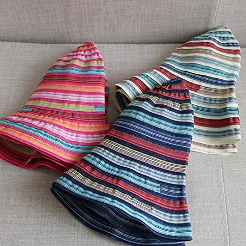 Aerveal 2019 Summer Women Hatswide Side Sun Hat Fashion Bucket Cap Women Travel Striped Beach Foldable Brimmed Cotton Hats Girls Sunhat (Color : Style Two)/Style Three/Cap Circumference: Free Size, 56 #TOP2