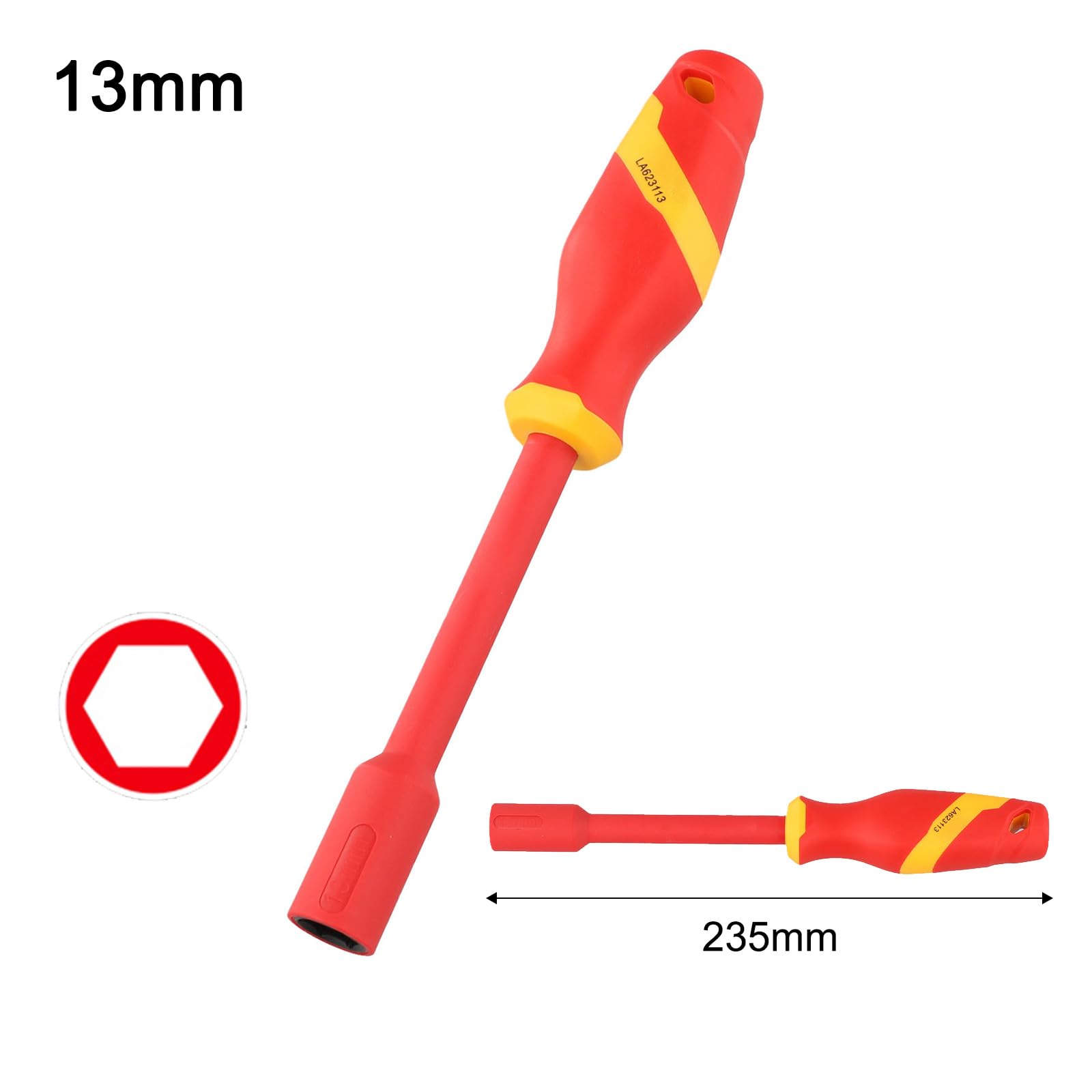 Llaves de Vaso Aisladas 1000V VDE Llaves de Vaso Aisladas Destornillador de Tuercas Giratorio Llaves de Vaso Hexagonales Llaves Destornillador para Vehículos Eléctricos Híbridos (13mm)